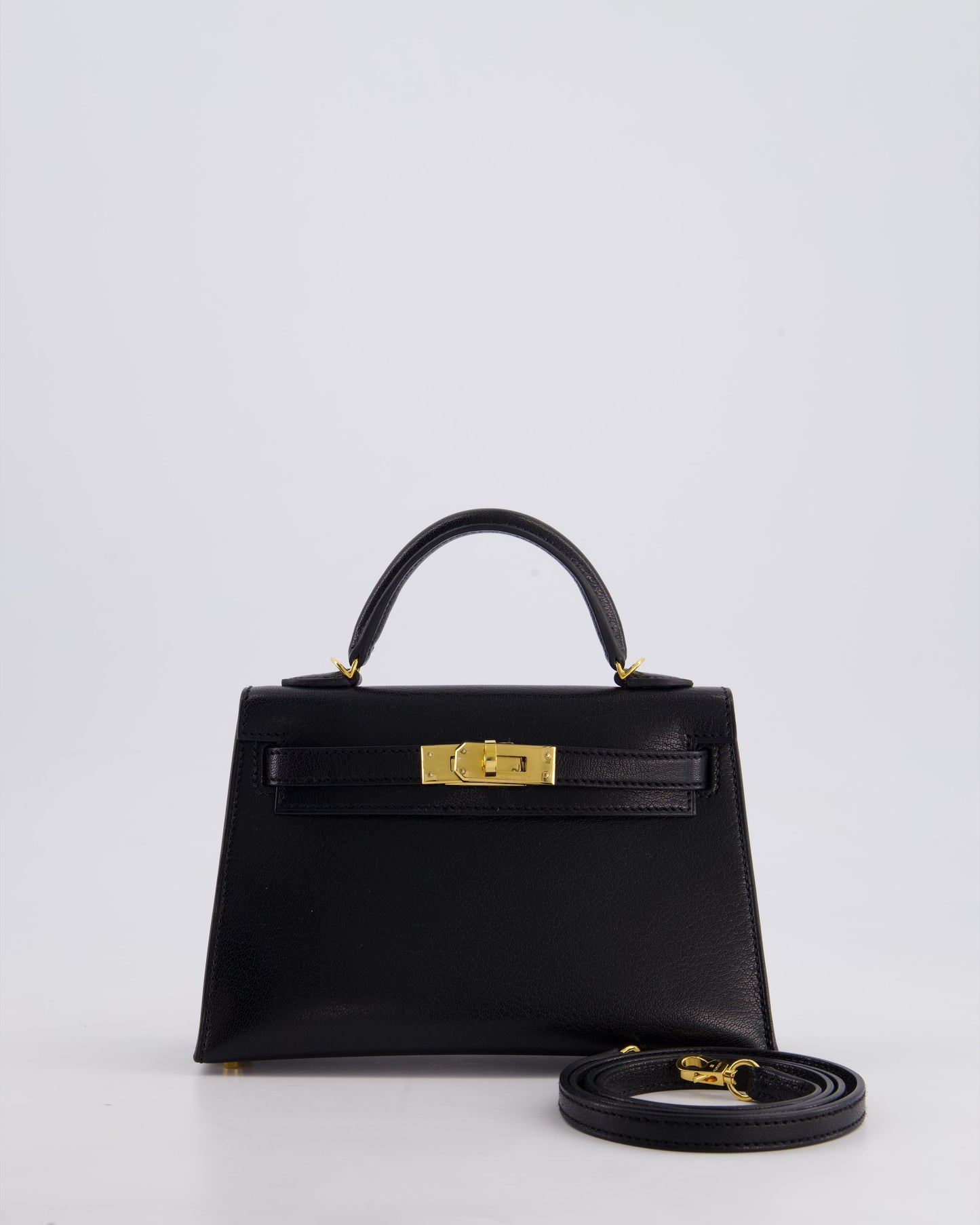 *HOT* Hermès Mini Kelly II 20cm Bag In Black Chèvre Chamkila Leather with Gold Hardware