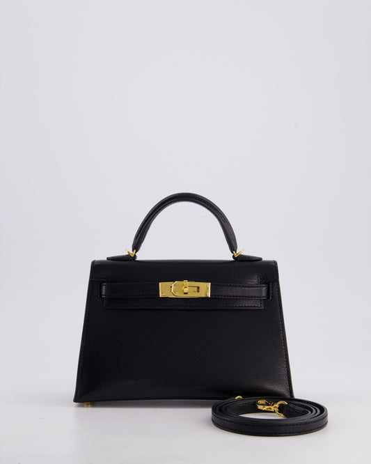 *HOT* Hermès Mini Kelly II 20cm Bag In Black Chèvre Chamkila Leather with Gold Hardware