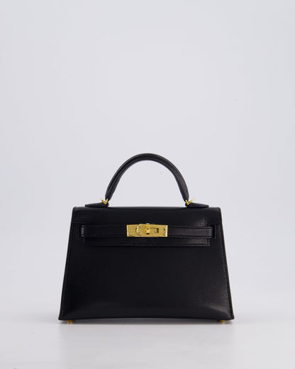 *HOT* Hermès Mini Kelly II 20cm Bag In Black Chèvre Chamkila Leather with Gold Hardware