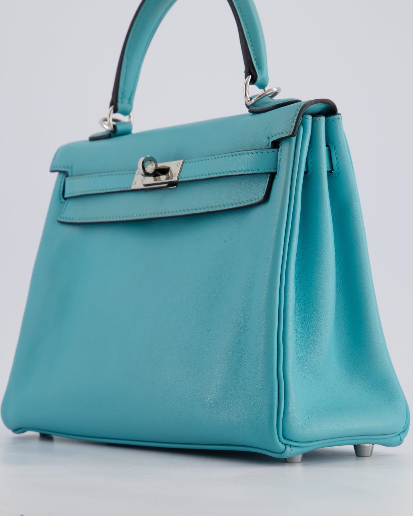 Hermès Kelly 25cm Bag Retourne in Bleu Atoll Swift Leather with Palladium Hardware