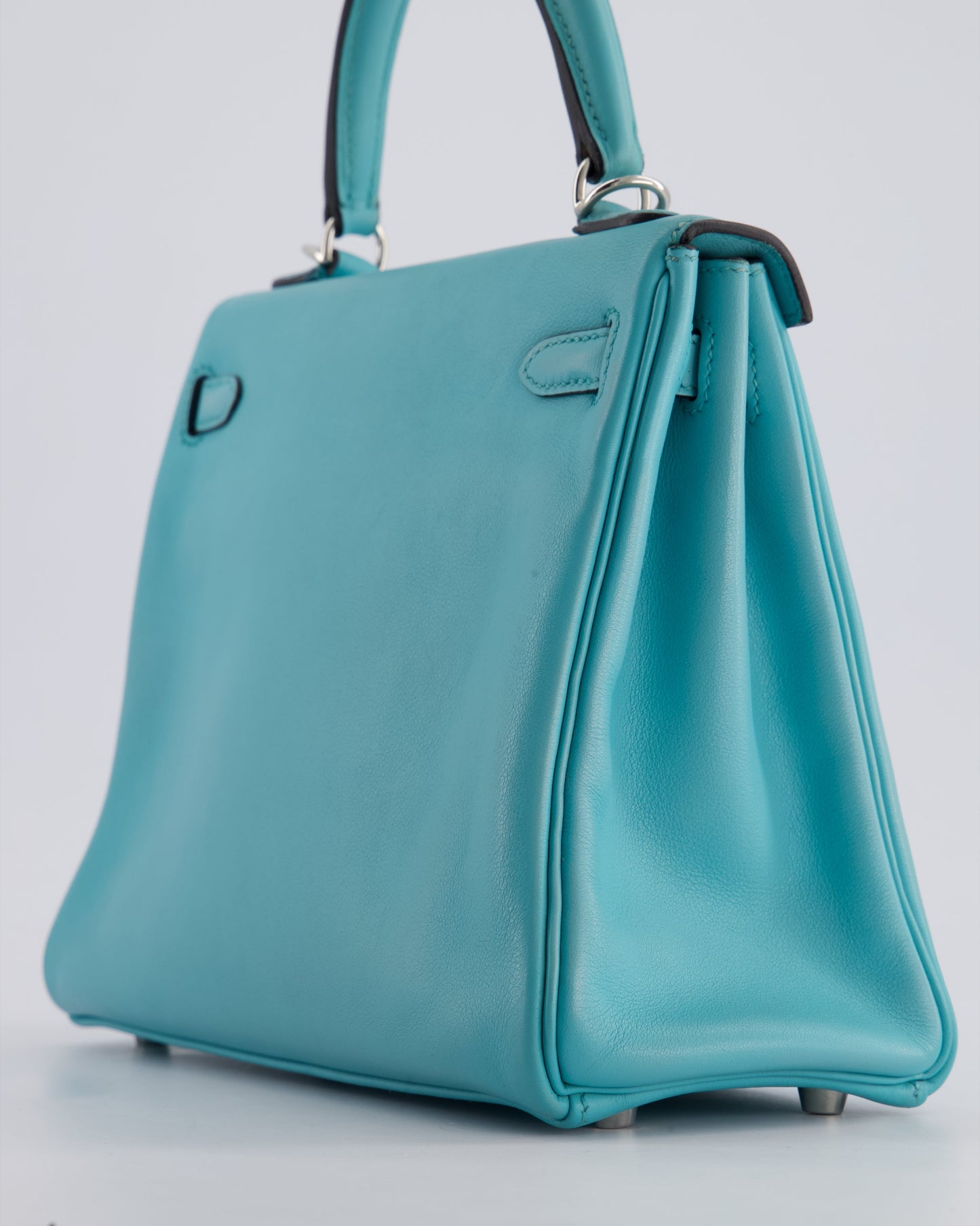 Hermès Kelly 25cm Bag Retourne in Bleu Atoll Swift Leather with Palladium Hardware