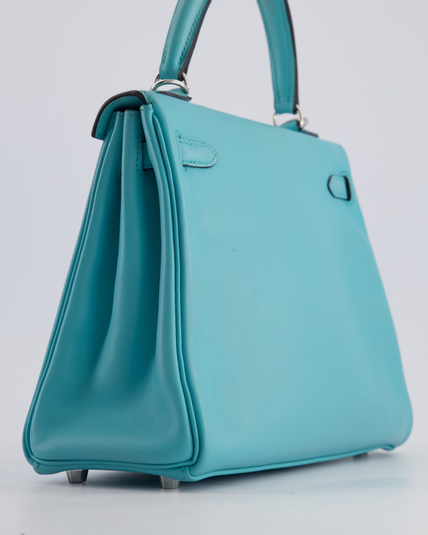 Hermès Kelly 25cm Bag Retourne in Bleu Atoll Swift Leather with Palladium Hardware