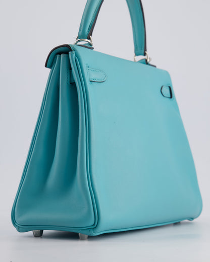 Hermès Kelly 25cm Bag Retourne in Bleu Atoll Swift Leather with Palladium Hardware