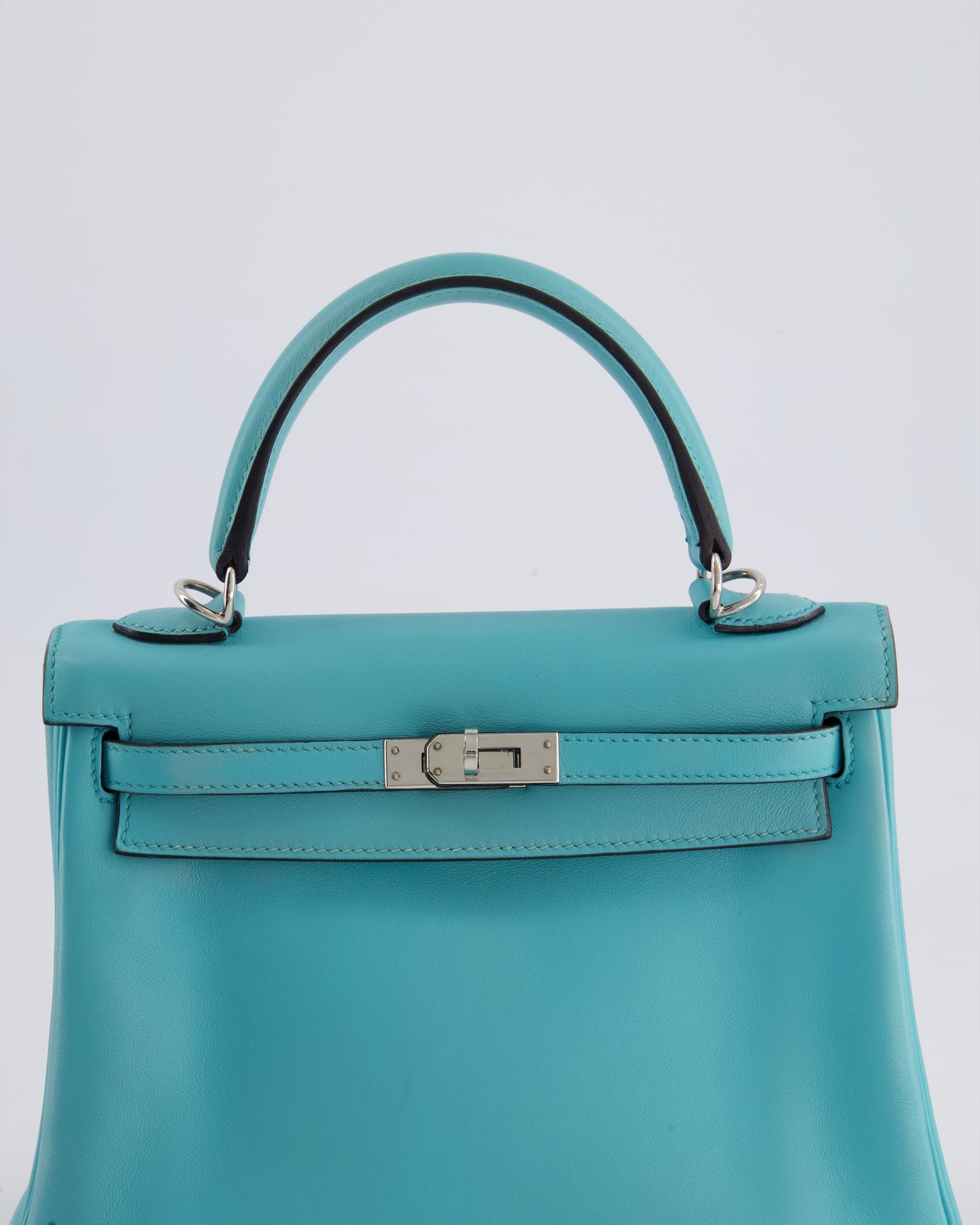 Hermès Kelly 25cm Bag Retourne in Bleu Atoll Swift Leather with Palladium Hardware