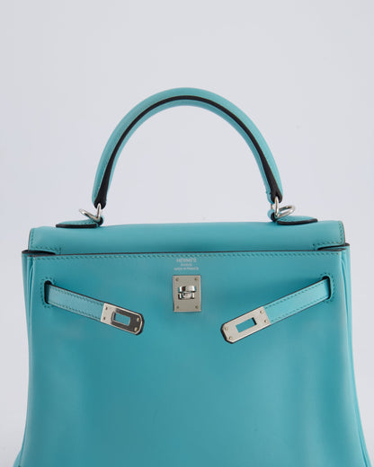 Hermès Kelly 25cm Bag Retourne in Bleu Atoll Swift Leather with Palladium Hardware
