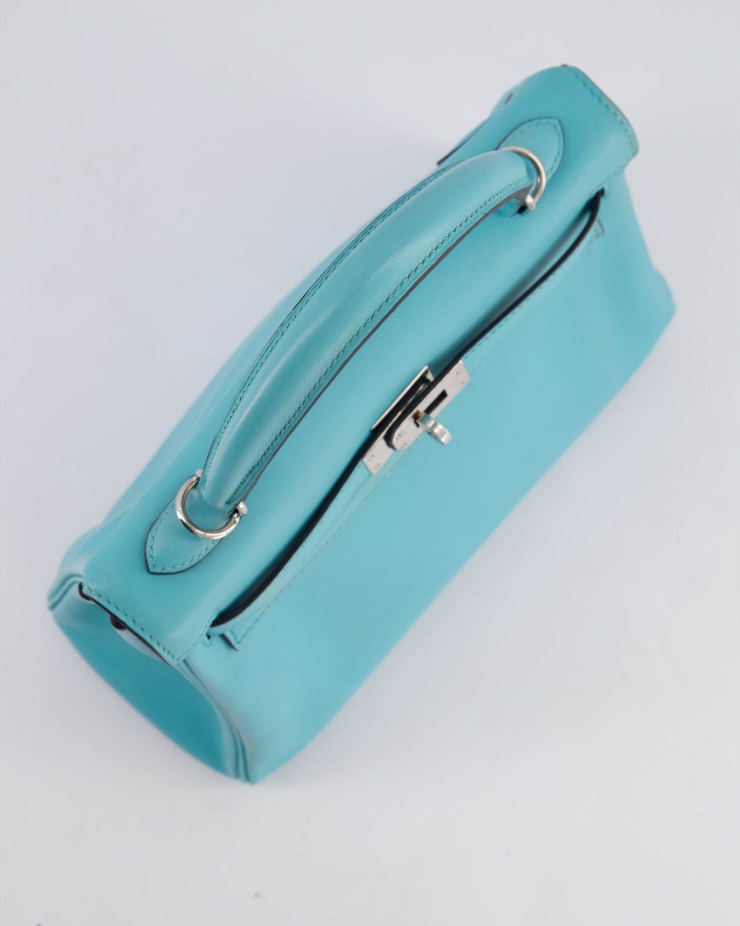 Hermès Kelly 25cm Bag Retourne in Bleu Atoll Swift Leather with Palladium Hardware