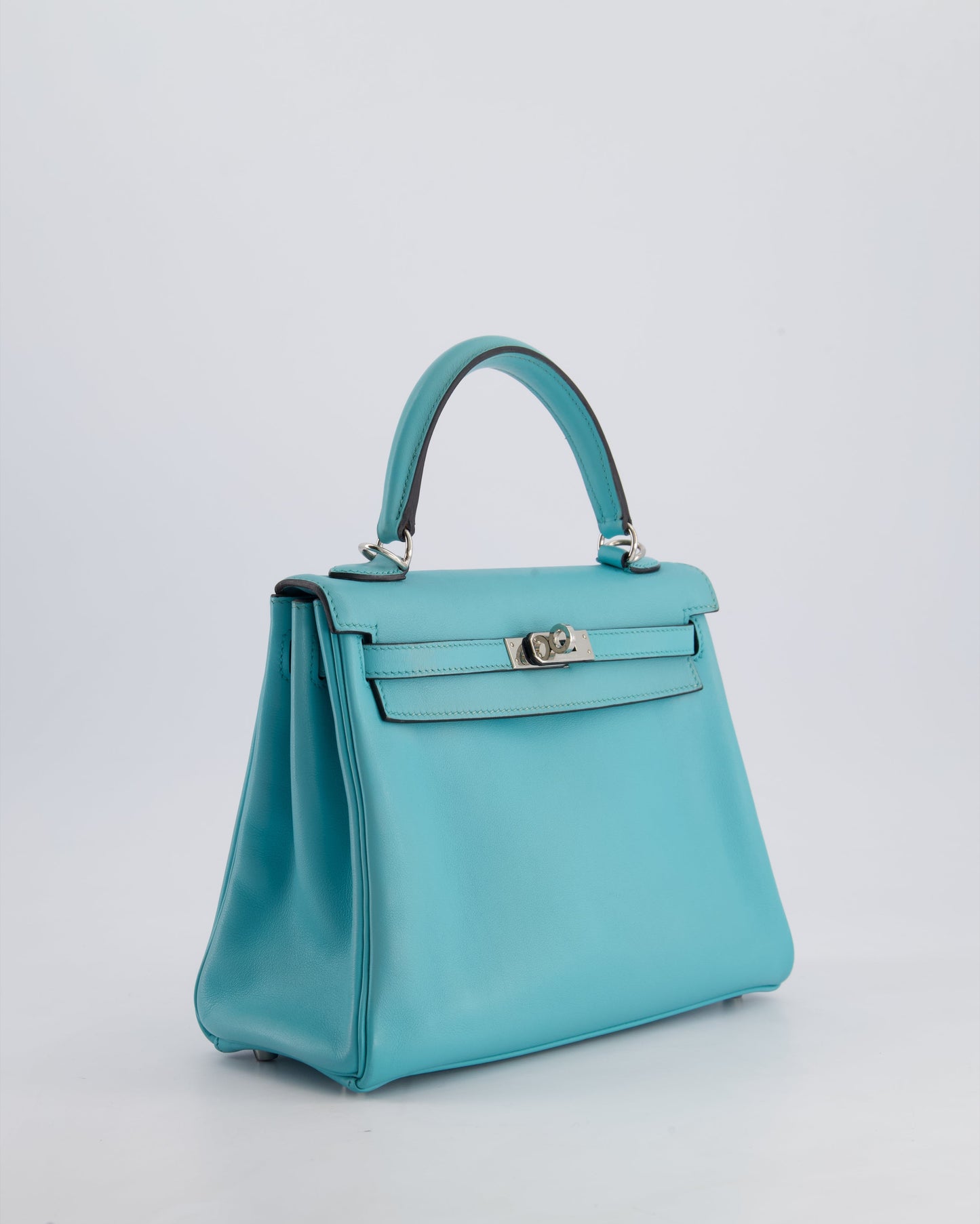Hermès Kelly 25cm Bag Retourne in Bleu Atoll Swift Leather with Palladium Hardware