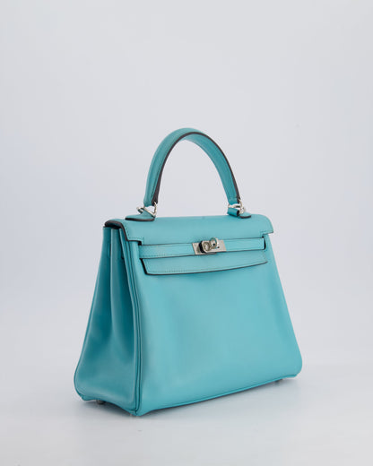 Hermès Kelly 25cm Bag Retourne in Bleu Atoll Swift Leather with Palladium Hardware