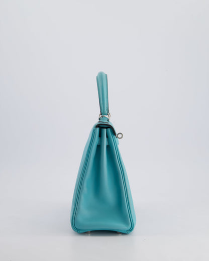 Hermès Kelly 25cm Bag Retourne in Bleu Atoll Swift Leather with Palladium Hardware