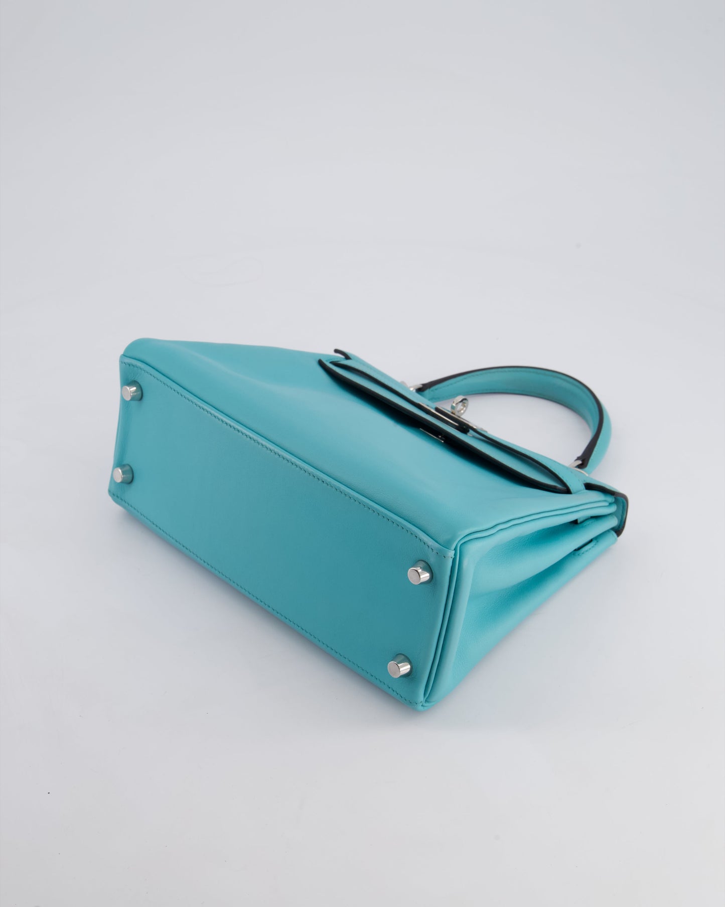 Hermès Kelly 25cm Bag Retourne in Bleu Atoll Swift Leather with Palladium Hardware