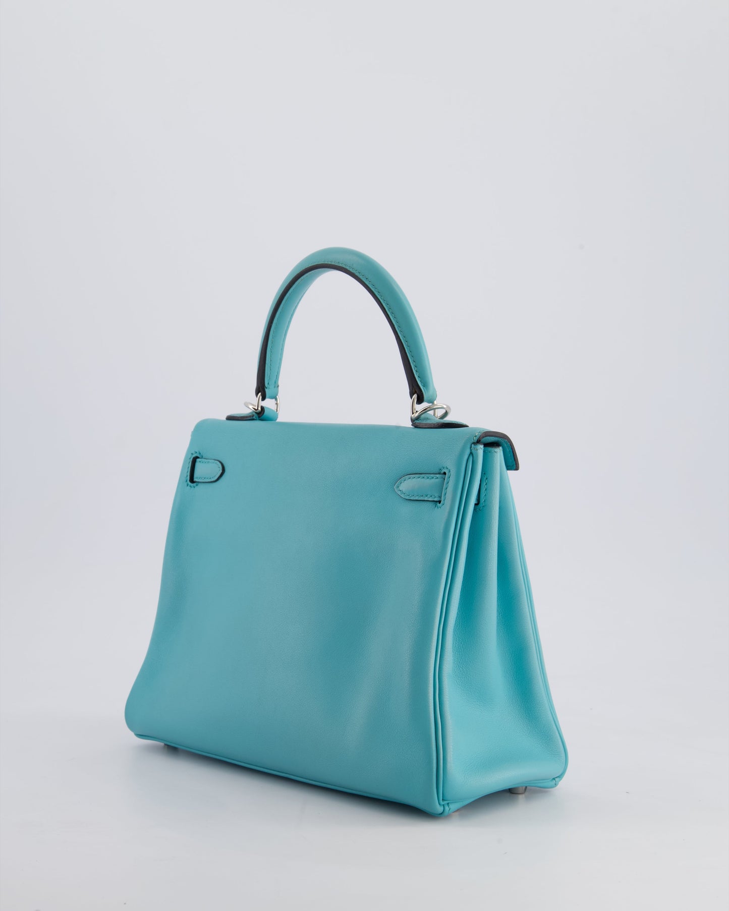 Hermès Kelly 25cm Bag Retourne in Bleu Atoll Swift Leather with Palladium Hardware