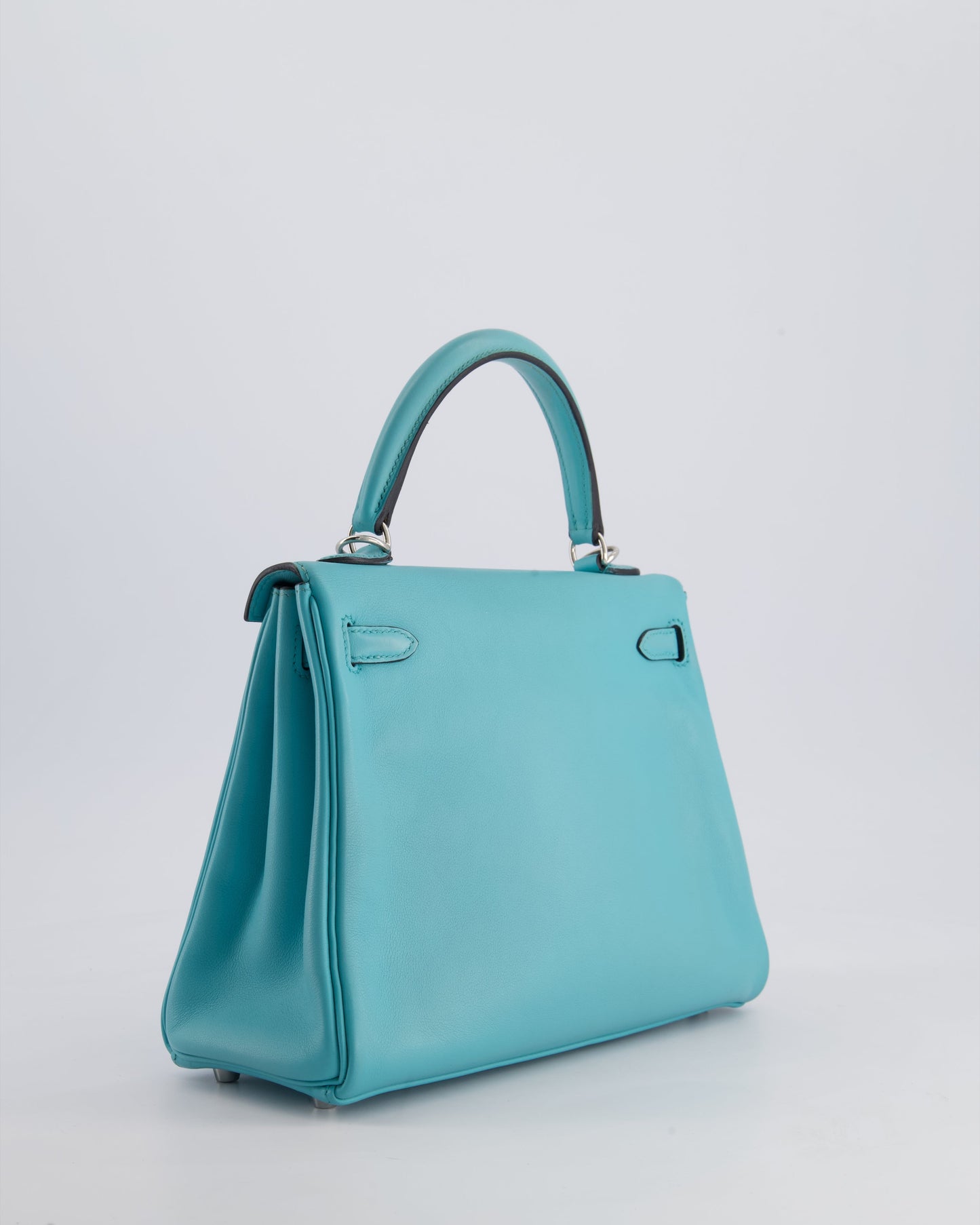 Hermès Kelly 25cm Bag Retourne in Bleu Atoll Swift Leather with Palladium Hardware