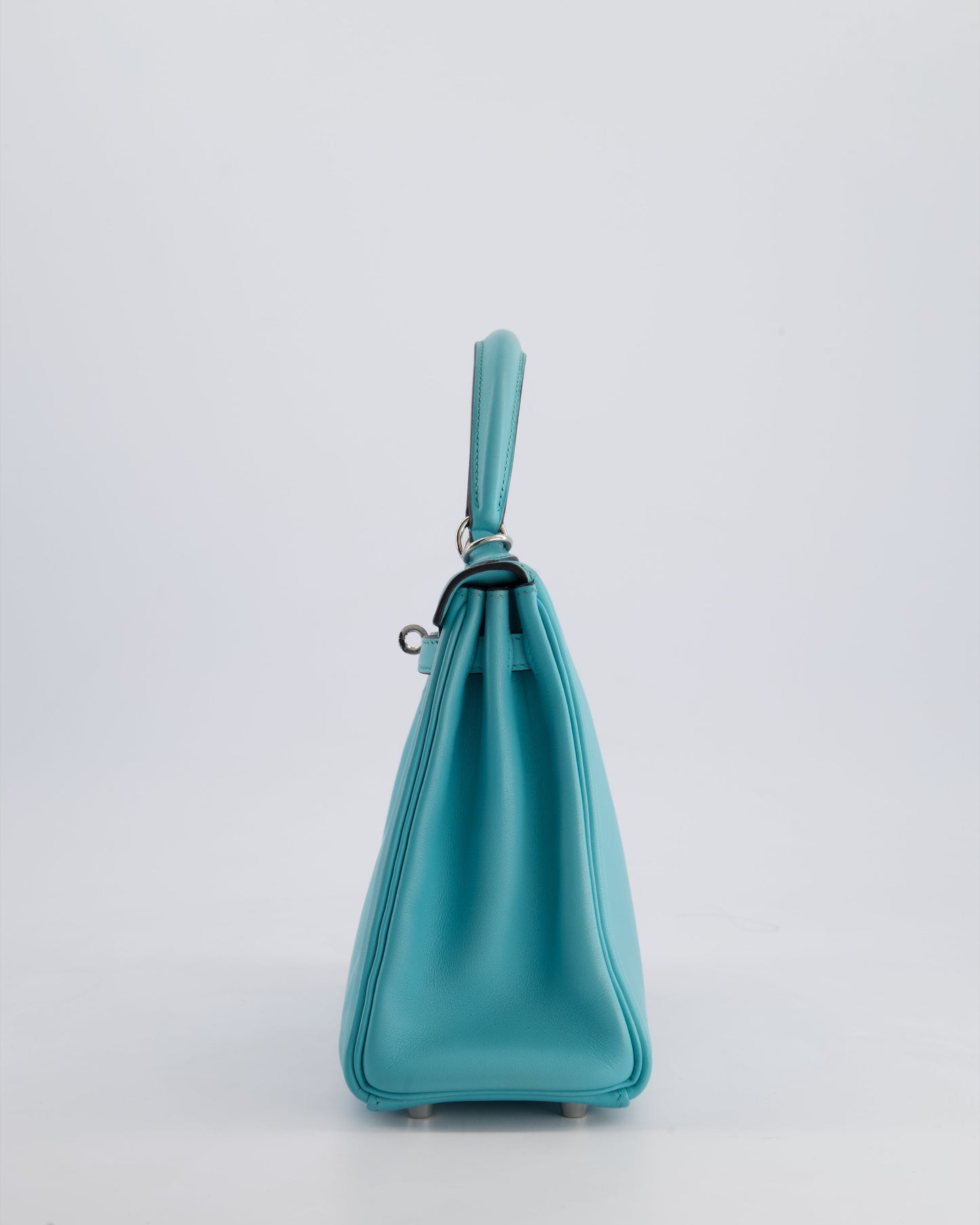 Hermès Kelly 25cm Bag Retourne in Bleu Atoll Swift Leather with Palladium Hardware