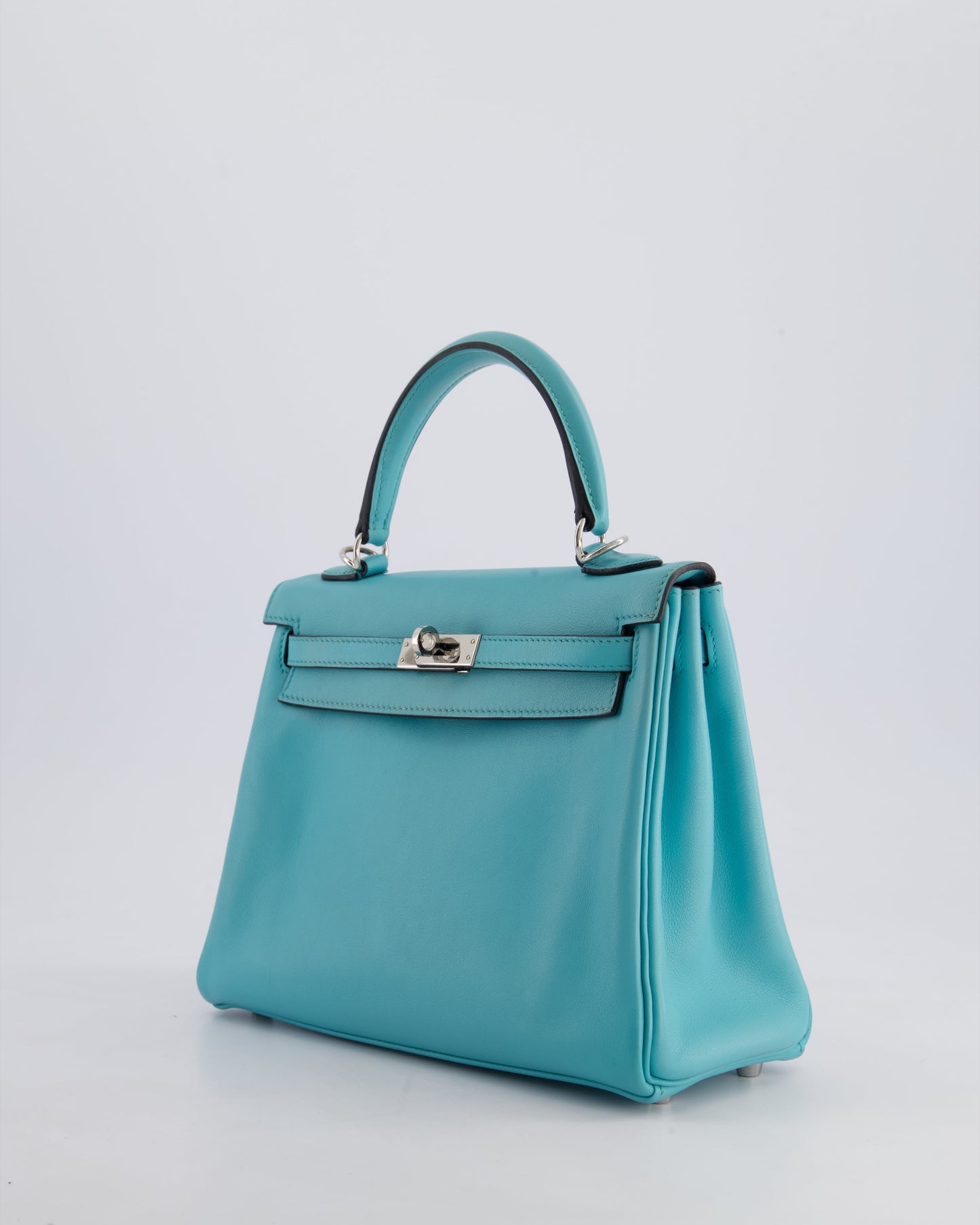 Hermès Kelly 25cm Bag Retourne in Bleu Atoll Swift Leather with Palladium Hardware