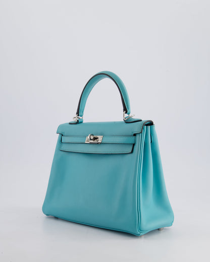 Hermès Kelly 25cm Bag Retourne in Bleu Atoll Swift Leather with Palladium Hardware
