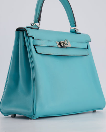 Hermès Kelly 25cm Bag Retourne in Bleu Atoll Swift Leather with Palladium Hardware