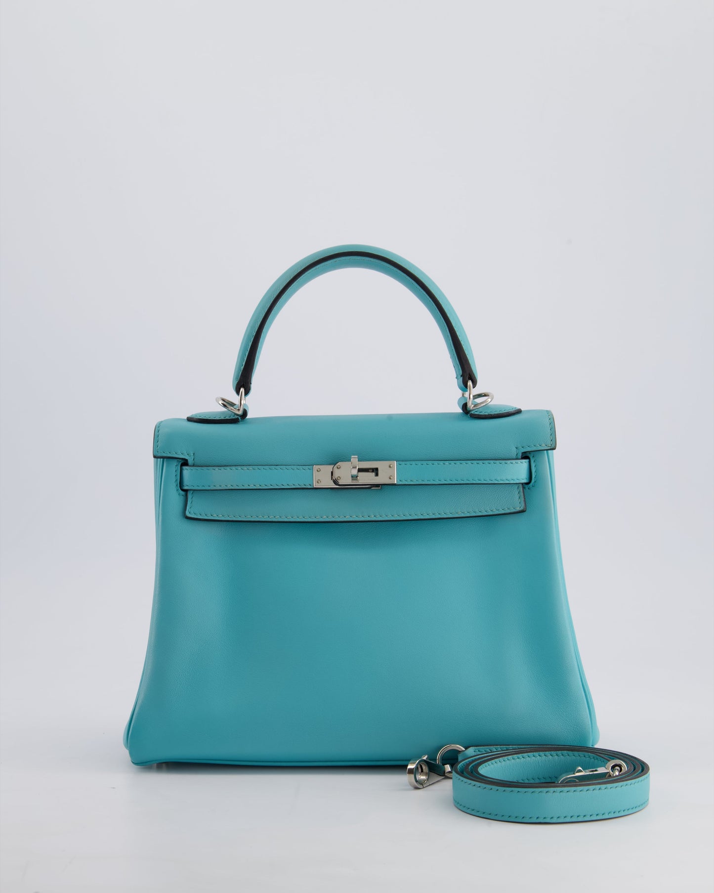 Hermès Kelly 25cm Bag Retourne in Bleu Atoll Swift Leather with Palladium Hardware