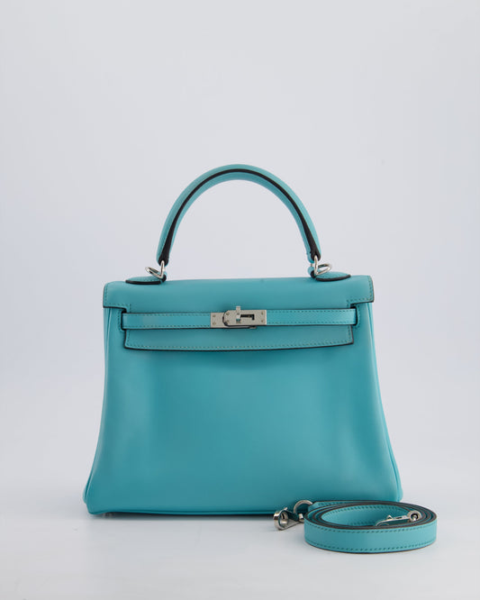 Hermès Kelly 25cm Bag Retourne in Bleu Atoll Swift Leather with Palladium Hardware