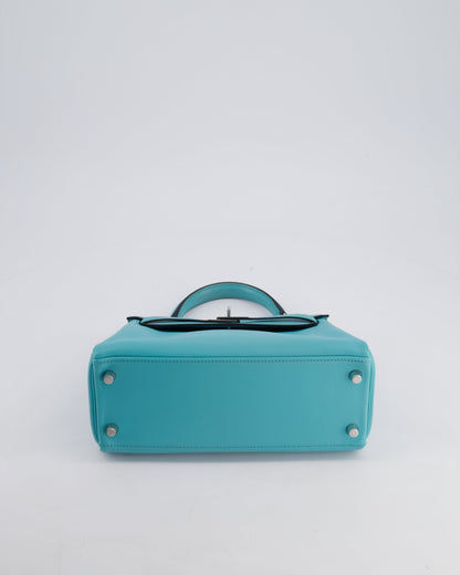 Hermès Kelly 25cm Bag Retourne in Bleu Atoll Swift Leather with Palladium Hardware