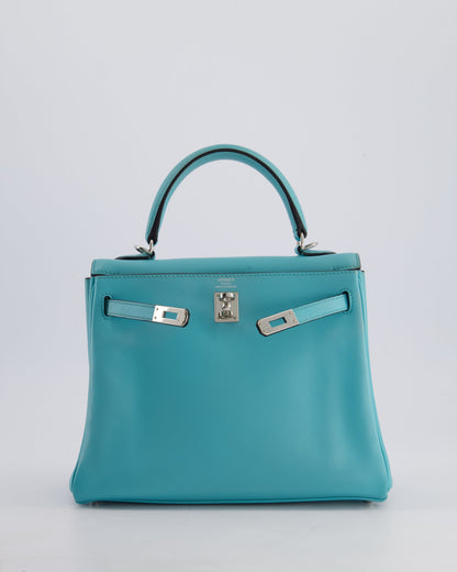 Hermès Kelly 25cm Bag Retourne in Bleu Atoll Swift Leather with Palladium Hardware