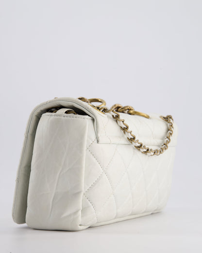 Chanel White Single Flap Bag Aged Calfskin Leather with Antique Gold Hardware