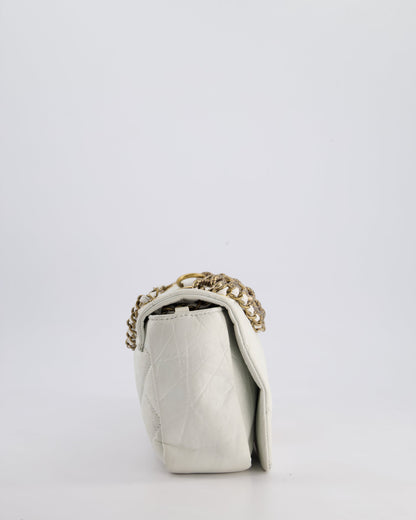 Chanel White Single Flap Bag Aged Calfskin Leather with Antique Gold Hardware
