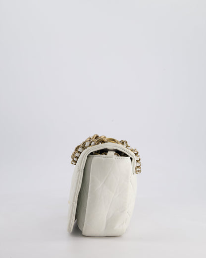 Chanel White Single Flap Bag Aged Calfskin Leather with Antique Gold Hardware