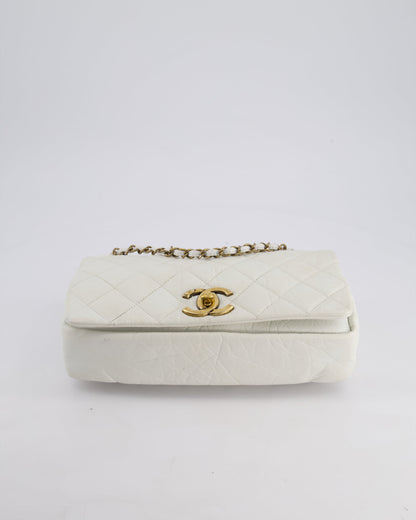 Chanel White Single Flap Bag Aged Calfskin Leather with Antique Gold Hardware