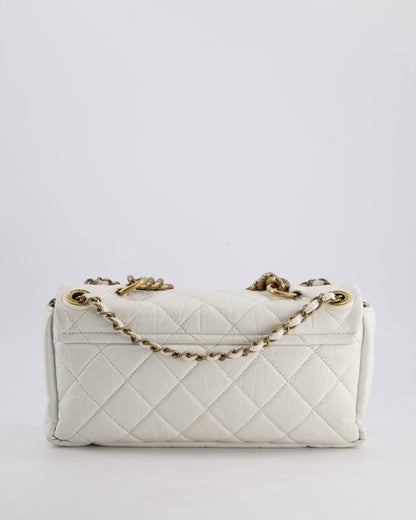 Chanel White Single Flap Bag Aged Calfskin Leather with Antique Gold Hardware