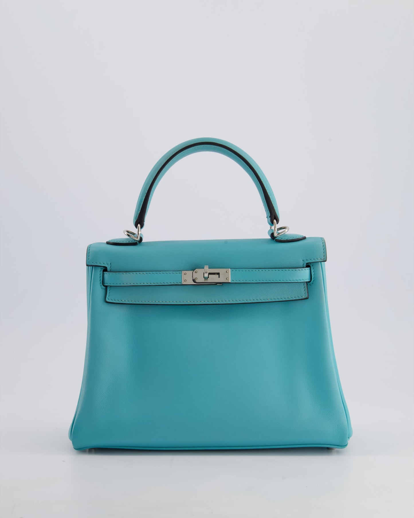 Hermès Kelly 25cm Bag Retourne in Bleu Atoll Swift Leather with Palladium Hardware