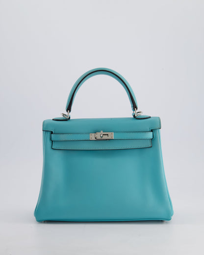 Hermès Kelly 25cm Bag Retourne in Bleu Atoll Swift Leather with Palladium Hardware