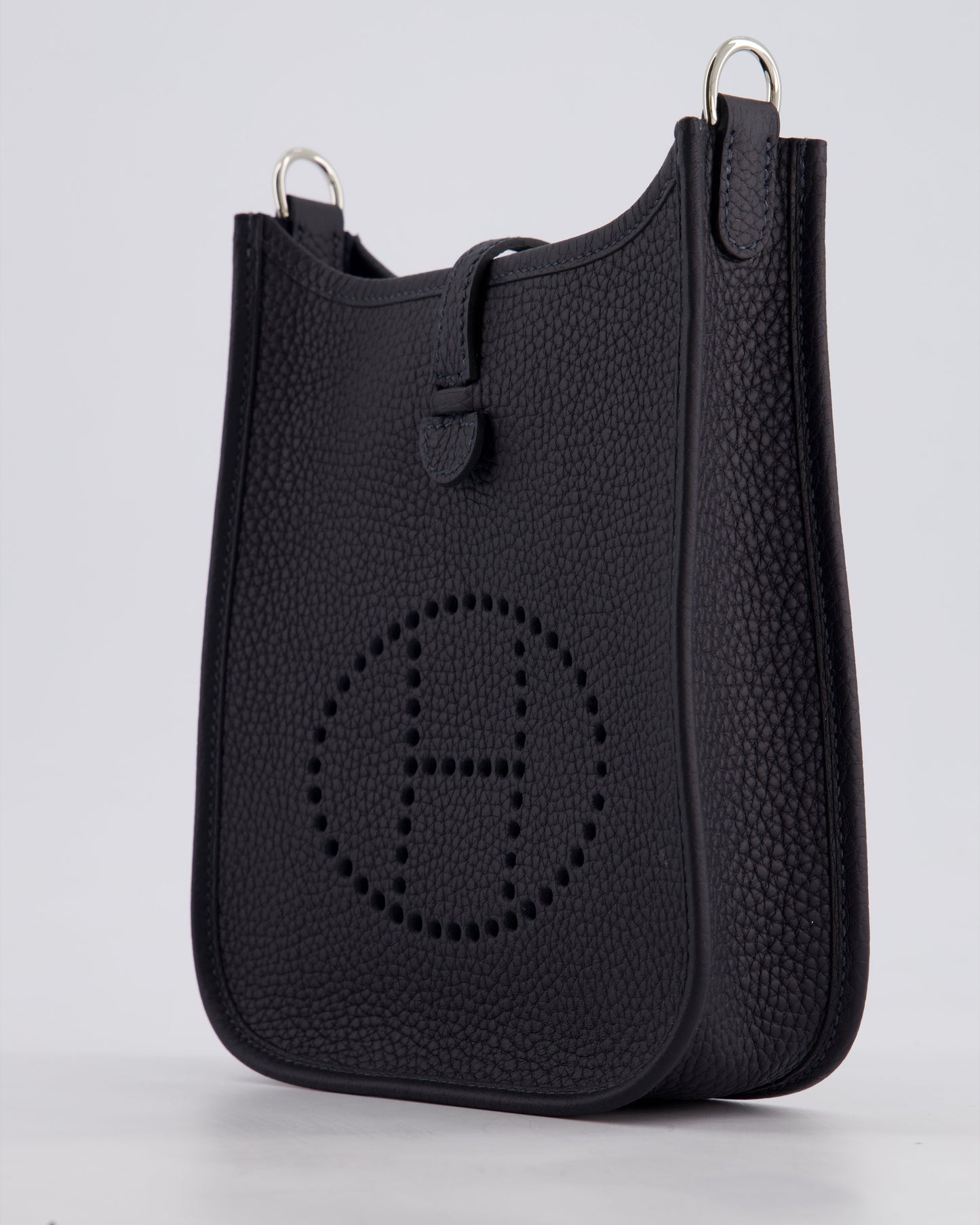 Hermès Mini Evelyne 16 Bag in Caban Clemence Leather with Palladium Hardware & Blue Zanzibar/Caban Wool Strap