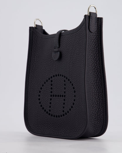 Hermès Mini Evelyne 16 Bag in Caban Clemence Leather with Palladium Hardware & Blue Zanzibar/Caban Wool Strap