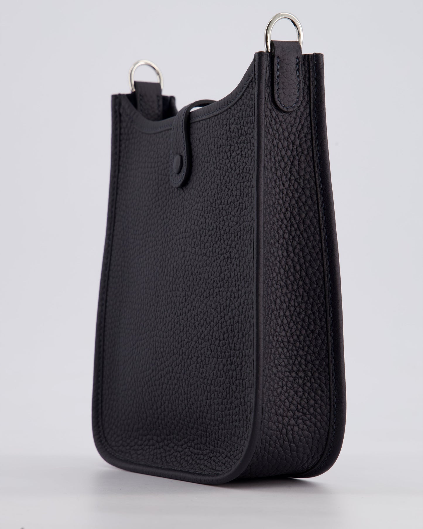 Hermès Mini Evelyne 16 Bag in Caban Clemence Leather with Palladium Hardware & Blue Zanzibar/Caban Wool Strap