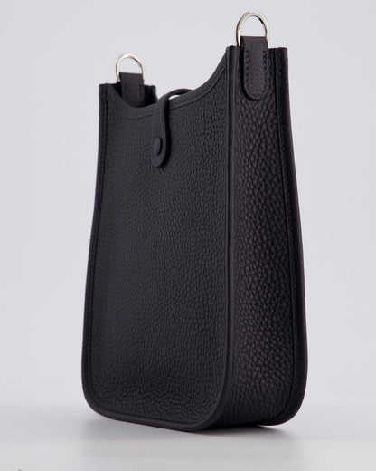 Hermès Mini Evelyne 16 Bag in Caban Clemence Leather with Palladium Hardware & Blue Zanzibar/Caban Wool Strap