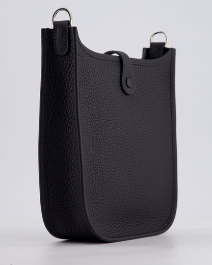 Hermès Mini Evelyne 16 Bag in Caban Clemence Leather with Palladium Hardware & Blue Zanzibar/Caban Wool Strap