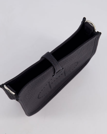 Hermès Mini Evelyne 16 Bag in Caban Clemence Leather with Palladium Hardware & Blue Zanzibar/Caban Wool Strap