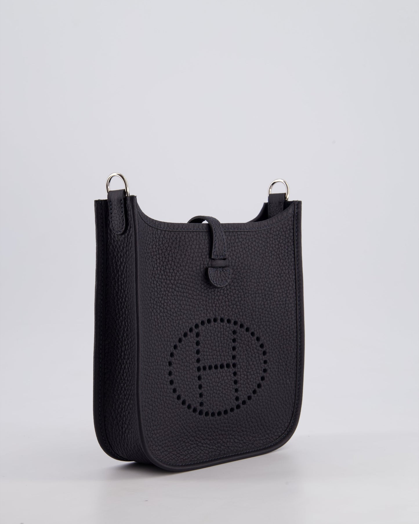 Hermès Mini Evelyne 16 Bag in Caban Clemence Leather with Palladium Hardware & Blue Zanzibar/Caban Wool Strap