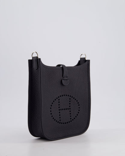 Hermès Mini Evelyne 16 Bag in Caban Clemence Leather with Palladium Hardware & Blue Zanzibar/Caban Wool Strap