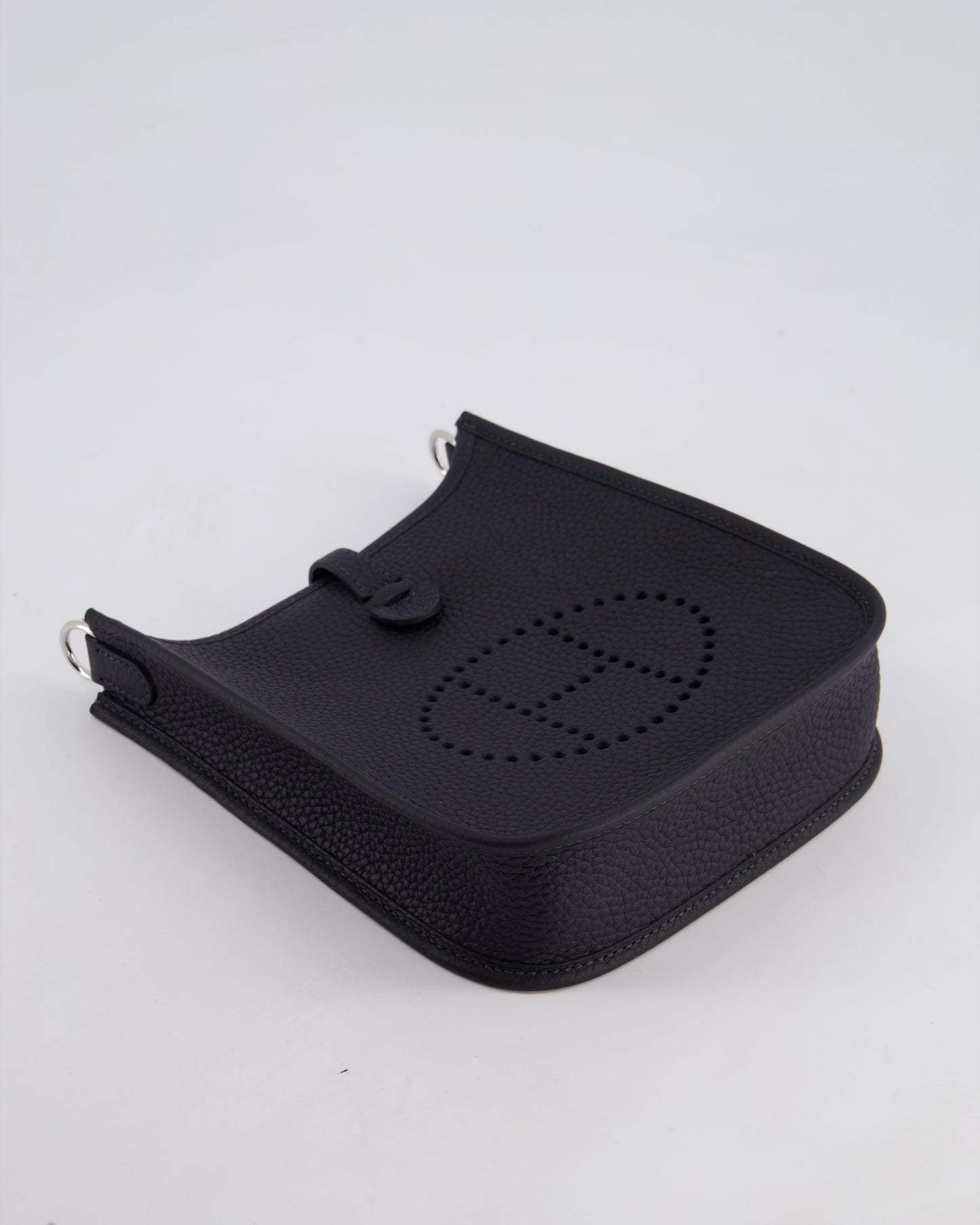 Hermès Mini Evelyne 16 Bag in Caban Clemence Leather with Palladium Hardware & Blue Zanzibar/Caban Wool Strap