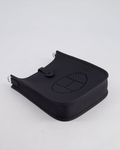 Hermès Mini Evelyne 16 Bag in Caban Clemence Leather with Palladium Hardware & Blue Zanzibar/Caban Wool Strap