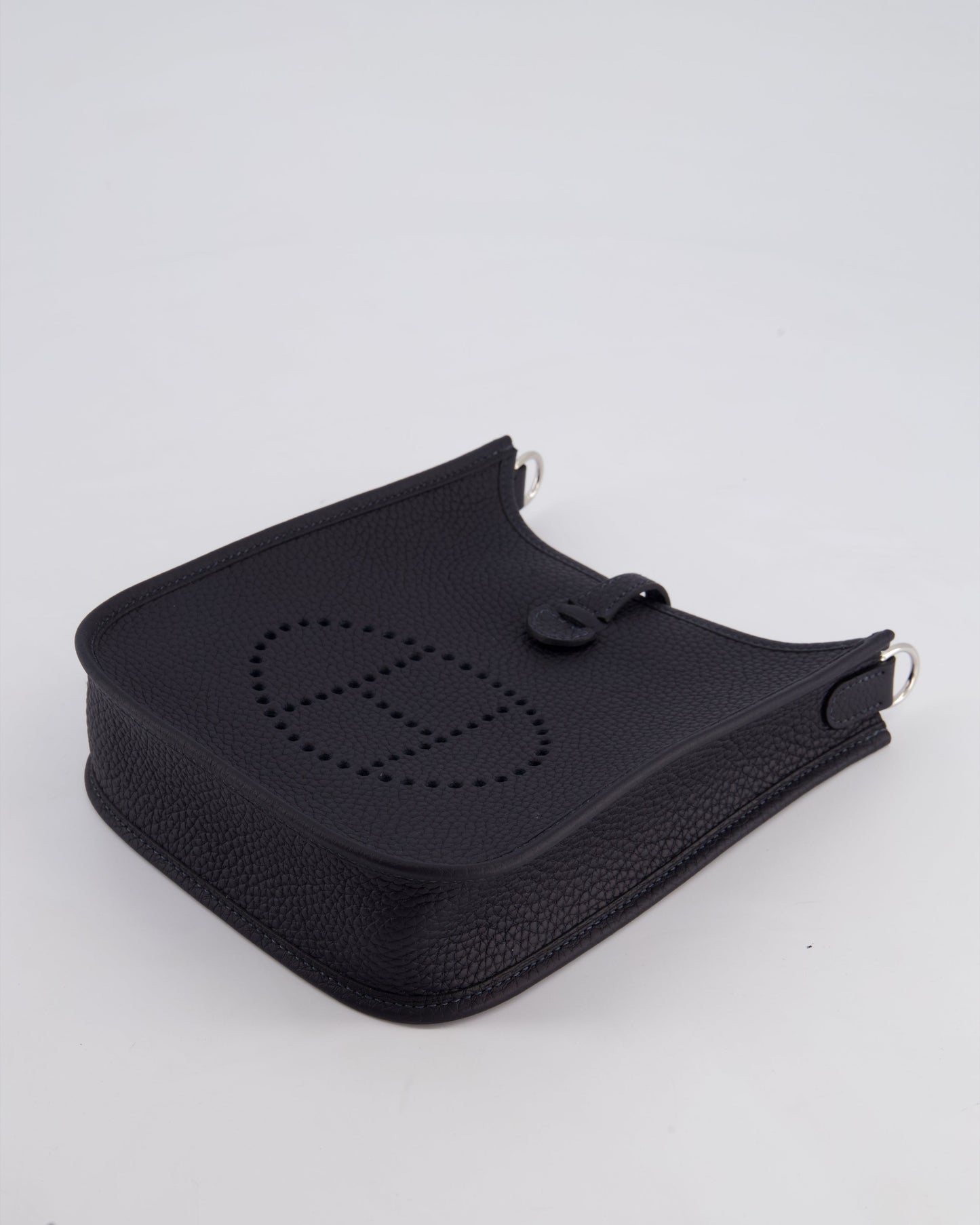 Hermès Mini Evelyne 16 Bag in Caban Clemence Leather with Palladium Hardware & Blue Zanzibar/Caban Wool Strap