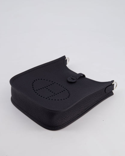 Hermès Mini Evelyne 16 Bag in Caban Clemence Leather with Palladium Hardware & Blue Zanzibar/Caban Wool Strap