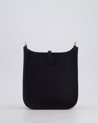 Hermès Mini Evelyne 16 Bag in Caban Clemence Leather with Palladium Hardware & Blue Zanzibar/Caban Wool Strap