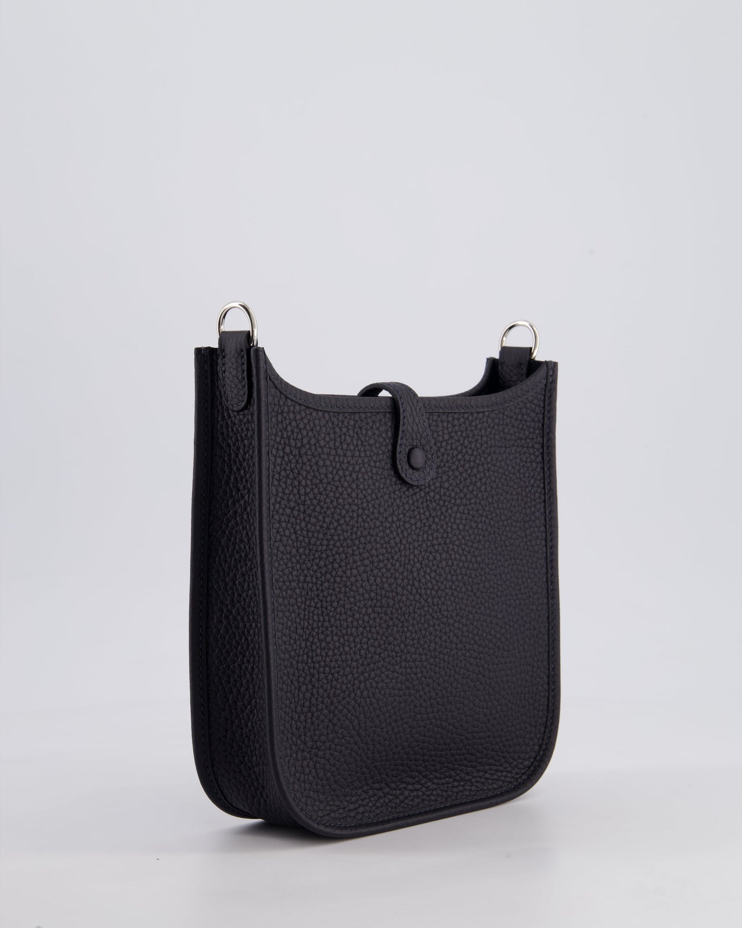 Hermès Mini Evelyne 16 Bag in Caban Clemence Leather with Palladium Hardware & Blue Zanzibar/Caban Wool Strap