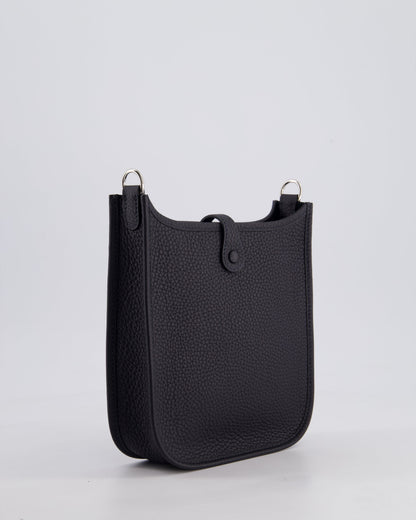 Hermès Mini Evelyne 16 Bag in Caban Clemence Leather with Palladium Hardware & Blue Zanzibar/Caban Wool Strap