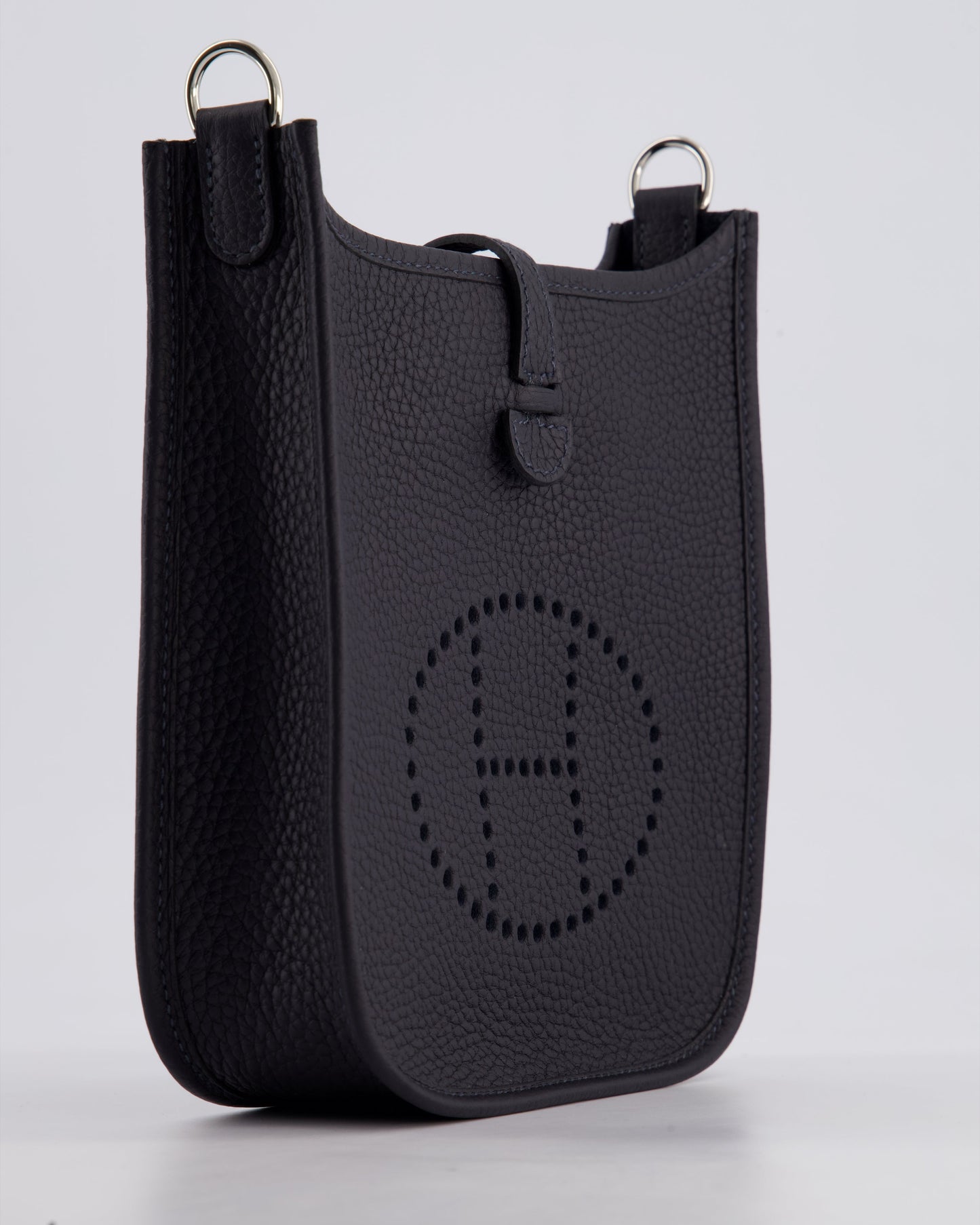 Hermès Mini Evelyne 16 Bag in Caban Clemence Leather with Palladium Hardware & Blue Zanzibar/Caban Wool Strap