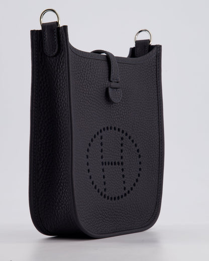 Hermès Mini Evelyne 16 Bag in Caban Clemence Leather with Palladium Hardware & Blue Zanzibar/Caban Wool Strap