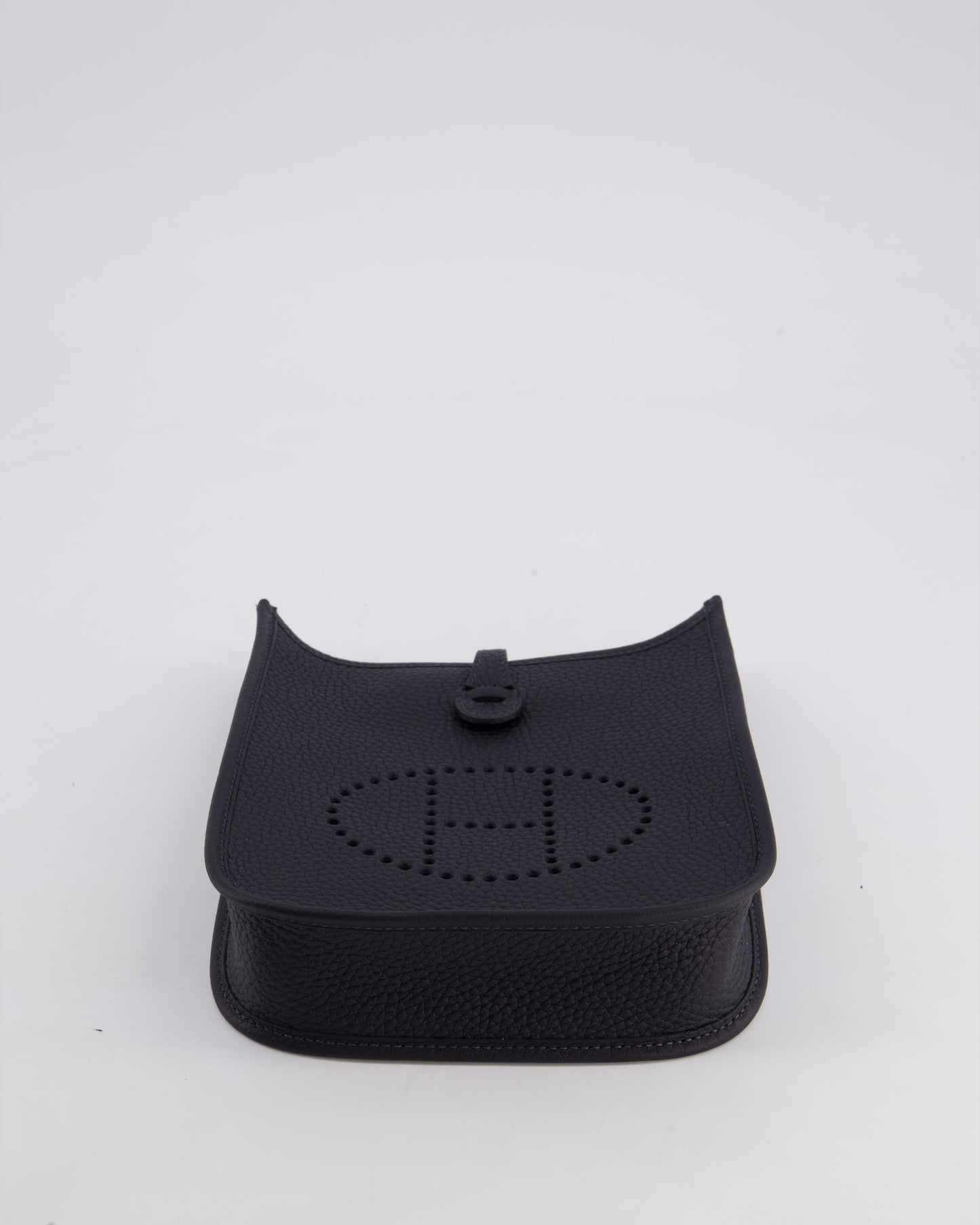 Hermès Mini Evelyne 16 Bag in Caban Clemence Leather with Palladium Hardware & Blue Zanzibar/Caban Wool Strap