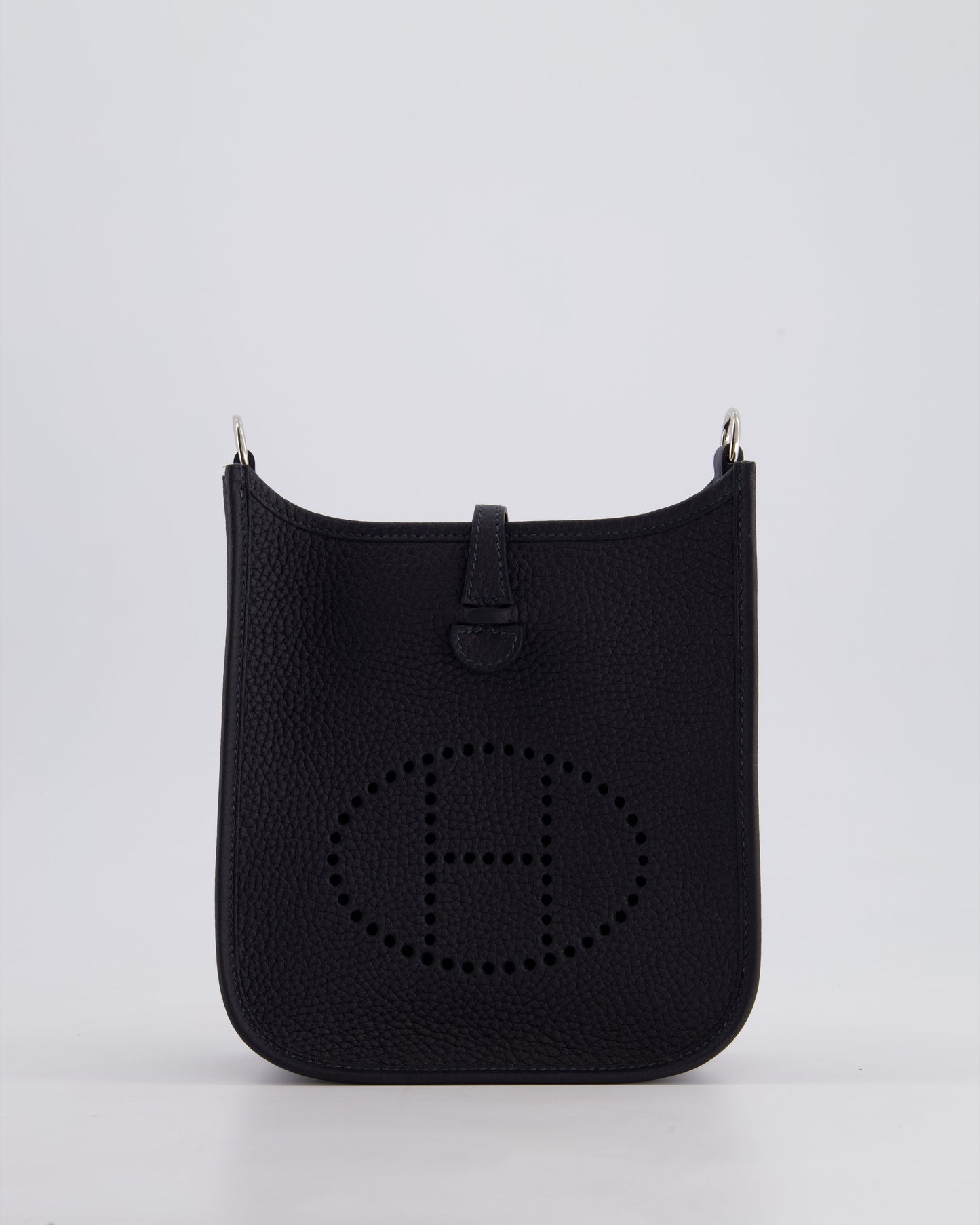 Hermès Mini Evelyne 16 Bag in Caban Clemence Leather with Palladium Hardware & Blue Zanzibar/Caban Wool Strap